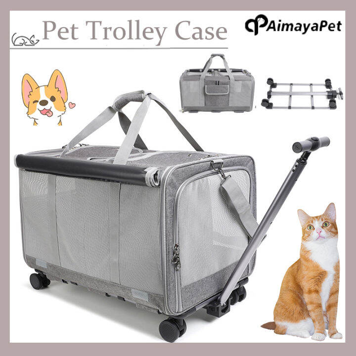 AIMAYAPET Pet Carrier with Wheels Expandable Rolling Cat Dog Carrier