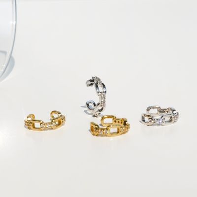 RINDA - Chainy gem cuff (gold/silver) (ต่างหูหนีบ)