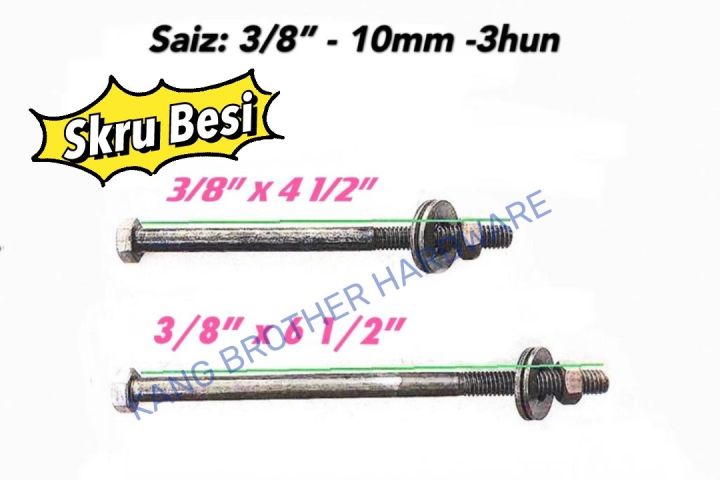 Skru besi 3/8-10mm-Tiga hun Iron screw Threaded Galvanized Mild