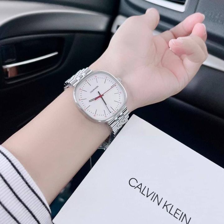 นาฬิกาข้อมือ-calvin-klein-squarely-quartz-white-dial-ladies-watch-k9q12136-unisex-ใส่ได้ทั้งหญิงและชาย-swiss-made-ปัด-38มม