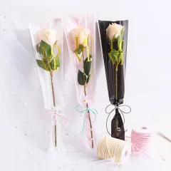 Rikyo 100 Pack Single Floral Packaging Bag,Star Transparent Flower Bouquet Sleeve,Clear Flower Wrapping Paper,Dried Flowers,Rose or Carnations Packaging