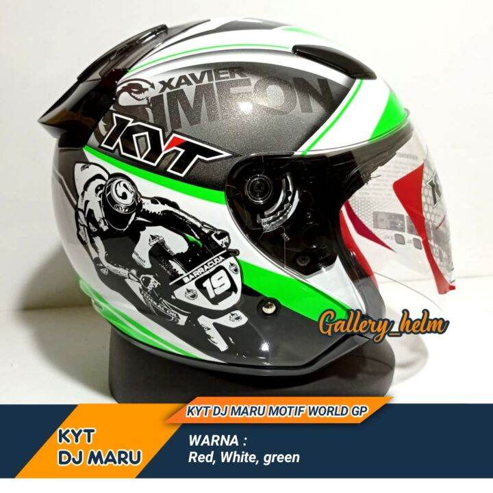 HELM KYT DJ MARU MOTIF WORLD GP HIJAU HELM KYT HALF FACE KYT