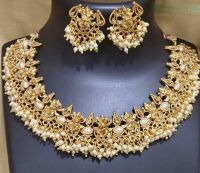 EVINCO JEWELRY GOLD PLATED POTA STONE AND PEARL NECKLACE SET