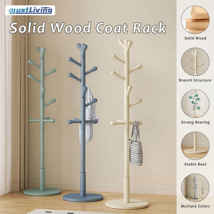 JustLiving 8/10 Hooks Original Solid Wood Coat Rack Bedroom Room Wooden