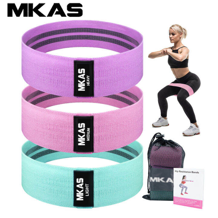 MKAS 3PCS Fitness Rubber Band Elastic Yoga Resistance Bands Set Hip