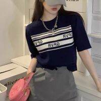 (พร้อมส่ง/ใหม่)#X002เสื้อสวมหัวเสื้อสเวตเตอร์แขนสั้นผู้หญิง2022 ฤดูร้อนใหม่เกาหลีลายตัวอักษรGROVE