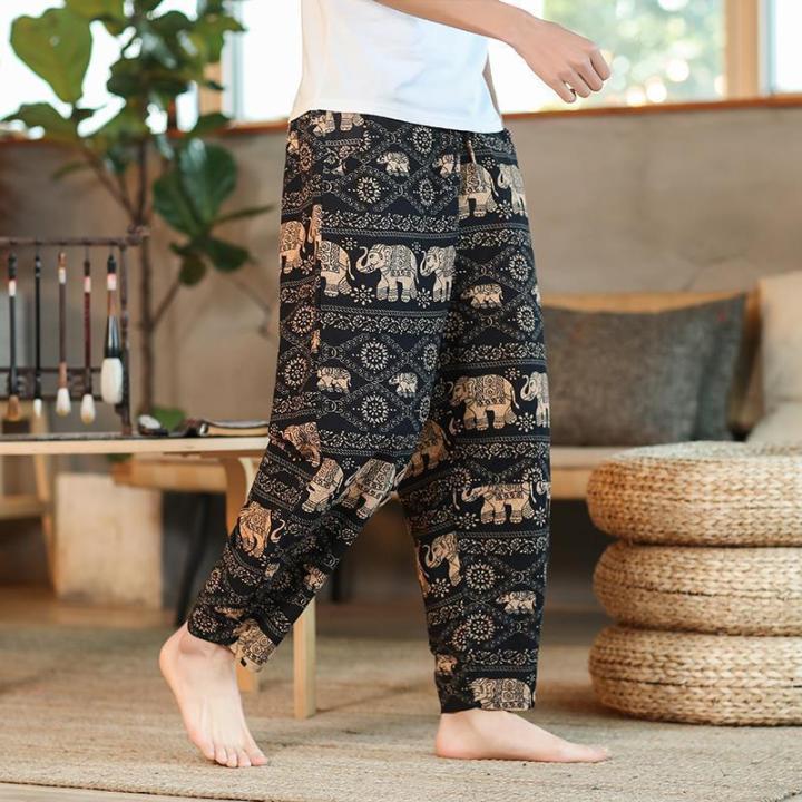 2019 Spring Summer Women Cotton Linen Trouser Casual Chinese Style Elastic  Waist Pants Loose Solid Color   Cotton linen trousers Elastic waist pants  Harem pants