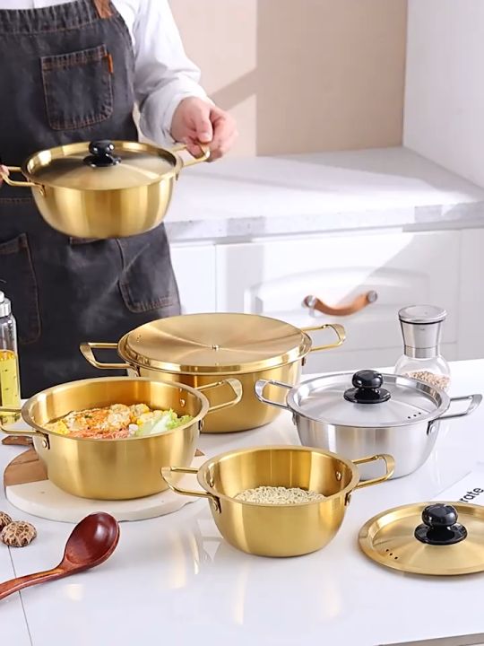 Cooking Golden Korean With Lid Fast Soup Pot Cookware Noodle Pot Ramen Pot