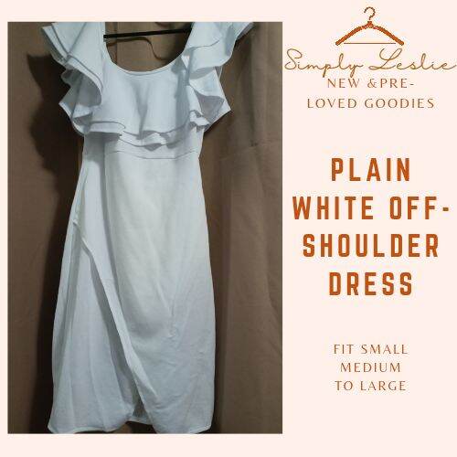 Off shoulder plain white dress Lazada PH