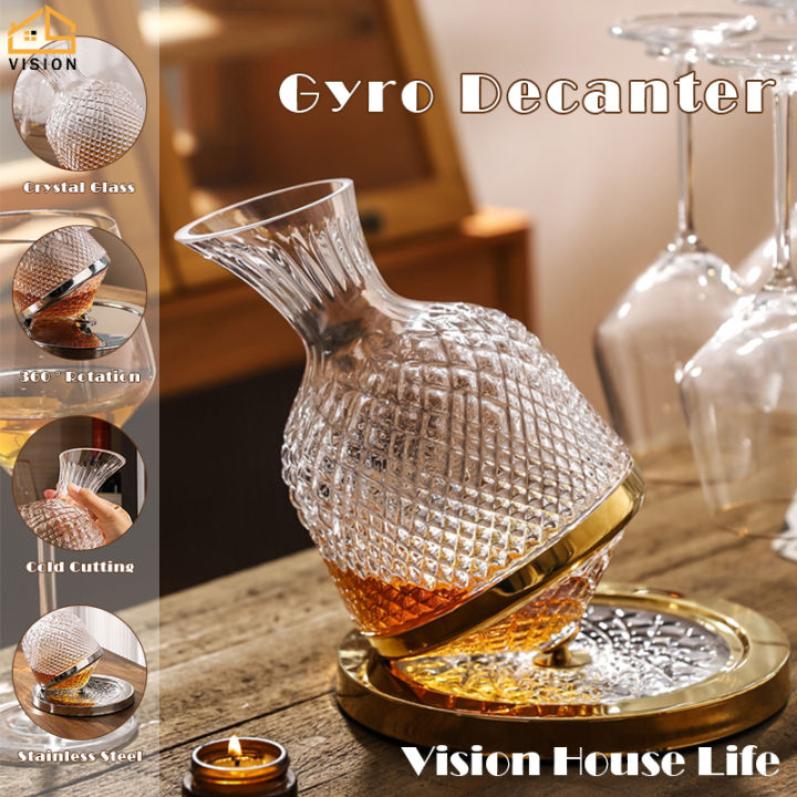 Luxury Tumbler Wine Decanter 360 Rotating Hand-Carved Diamond