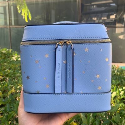 ✨Estee Lauder  Sky blue Bag ✨ ❣️ กระเป๋า Estee สีฟ้าสุดหรู สกรีนลายดาว🌟 พร้อมกระจกในตัวด้านใน