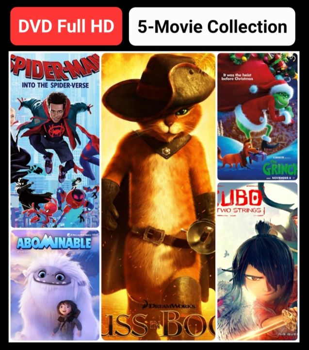 dvd-อนิเมชั่น-5-เรื่อง-5-สไตล์-pussinboots-kubo-grinch-spider-man-abominable-แพ็คสุดคุ้ม-ดูพากย์ไทยได้-ซับไทยได้