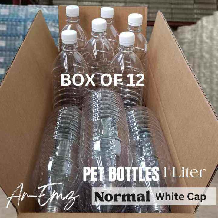 ArEmz Box of 12 Empty Clear Plastic Bottles With Normal Cap For