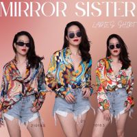 ?Mirrorsister #21018.5 เสื้อคอจีนลายดอก เสื้อแขนยาว เสื้อสีสดใส เสื้อใส่สบาย เสื้อไปเที่ยว เสื้อไปทะเล