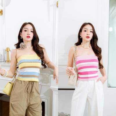 Dewishes 💛🩷 Stripe Knit Pastel Tube Top เกาะอกไหมพรม ลายริ้ว