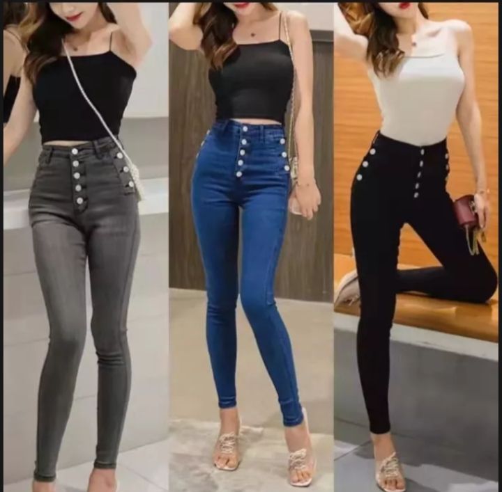 Side Bottons Quality Fashion High Waist Skinny Jeans | Lazada PH