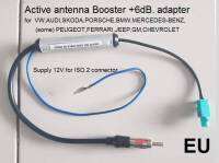 สายต่อเสาอากาศ Active booster antenna +6dB/12V. สำหรับรถยุโรป ที่เปลี่ยนเครื่องเล่นโดยใช้ เสารับสัญญาณ เดิม