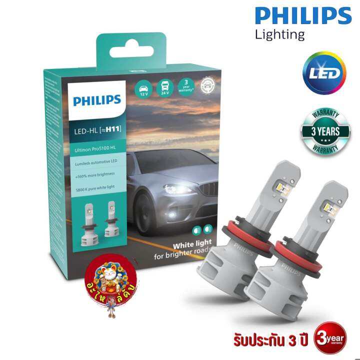 หลอดไฟหน้า-philips-led-headlinght-ultinon-pro5100-ค่าแสง5800k-ความสว่าง-160-ขั้ว-h1-h3-h4-h7-h11-hb3-hb4-hir2-fog-h8