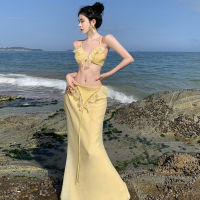 ชุดเดรสชายหาดสำหรับใส่ไปริมทะเลในวันหยุดเดรสโบฮีเมียนซานย่าสำหรับผู้หญิงชุดว่ายน้ำสายเดี่ยวใส่คู่กับชุดเที่ยวเมืองไทยสไตล์นางฟ้า