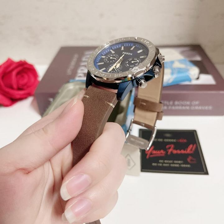 ประกันศูนย์ไทย-นาฬิกาข้อมือ-fossil-bq2692-bannon-multifunction-brown-leather-watch-45mm