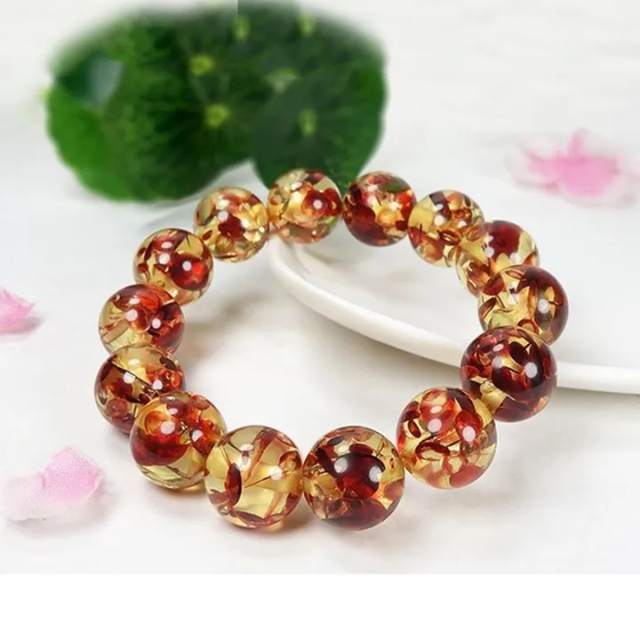 Flower Amber Bracelet Second Generation Amber Beeswax Bracelet Women's Bracelet Amber Blood Amber Gold Amber with Beads Multi-Treasure Bracelet Bracelet