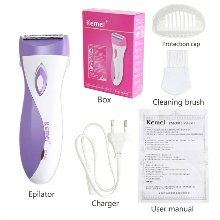 Kemei Electric Women Epilator Km 3018 Rechargeable Waterproof Hair Removal Razor Trimmer Facial 0663