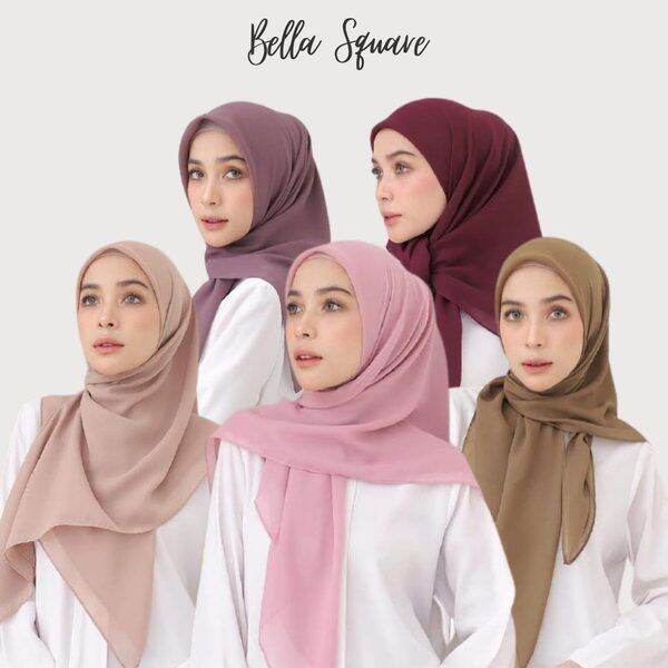 Hijab Bella Square Segiempat Polos Garis Tepi / Jilbab Bella Square ...