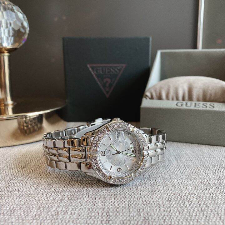 ของแท้100-womens-stainless-steel-siler-tone-crystal-accented-watch-g75511m