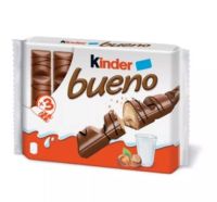 Kinder bueno เวเฟอร์กรอบเคลือบช็อคโกแลต สอดไส้ครีมนมและเฮเซลนัท ขนาด 129 กรัม ขนมและช็อคโกแลตนำเข้า