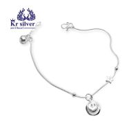 Kr silver | สร้อยข้อมือเงินแท้ ห้อยจี้ใบหน้ายิ้ม สร้อยข้อมือเส้นเล็กขนาด 1 mm. (ยาว 6.5-7 นิ้ว)