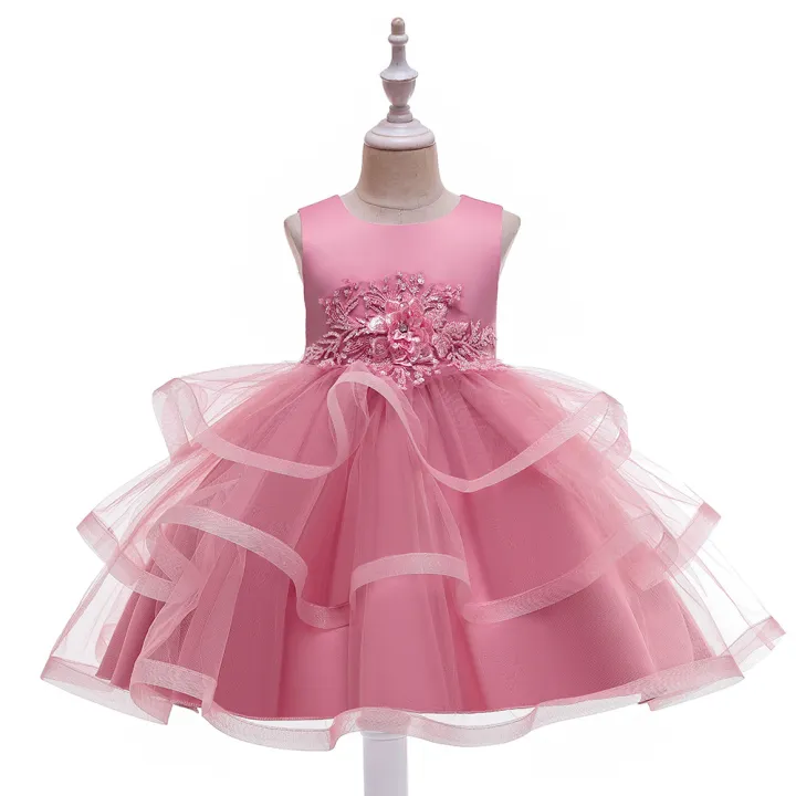 Children's Short Sleeveless Dress Girl's Princess Dresses Mesh Multi ...