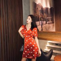 เดรสสีแดง ลายจุด KN15 Cherry Clafoutis Dress เชอร์รี่กลาฟูติสเดรส เดรสสีแดงขับผิว