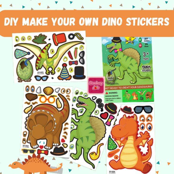 4pcs Make your own Dinosaur Stickers Dinosaur Party Dinosaur Arts Dino