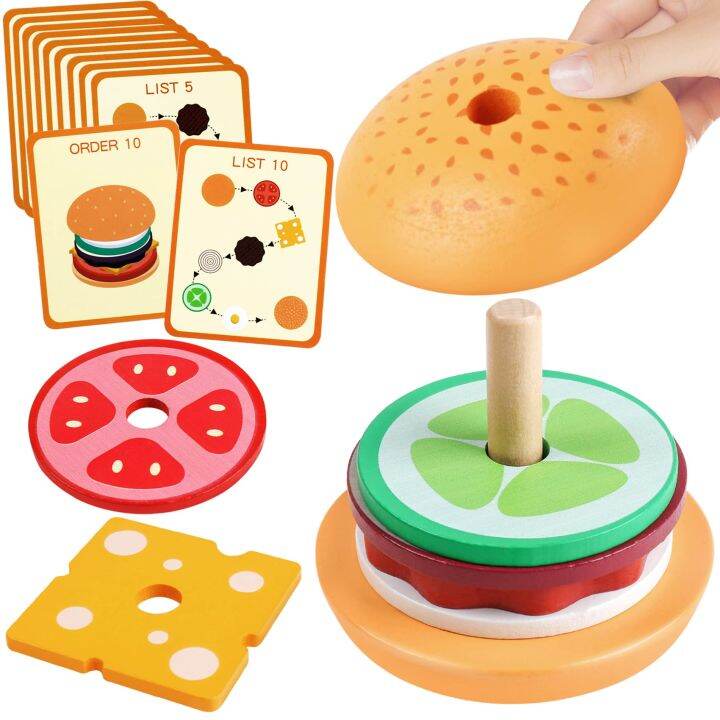 Montessori Wooden Stacked Toys Fine Motor Skills Wooden Toys Food