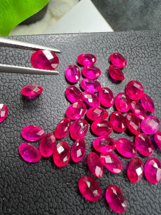 ruby-1-pieces-เม็ด-9x7-mm-มิล-พลอย-lab-made-ทับทิม-ของเทียม-สีแดง-ruby-synthetic-oval-shape