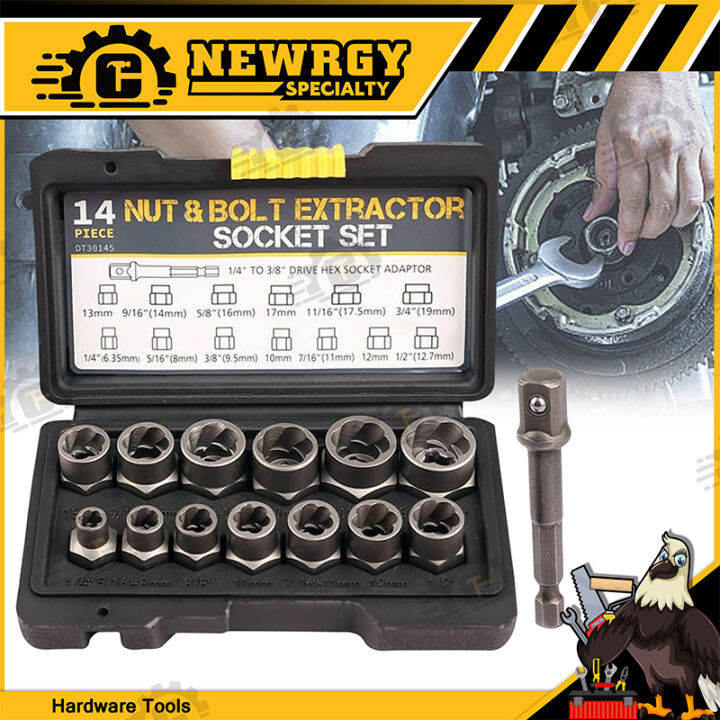14Pcs Impact Bolt & Nut Remover Set, Stripped Lug Nut Remover with Hex