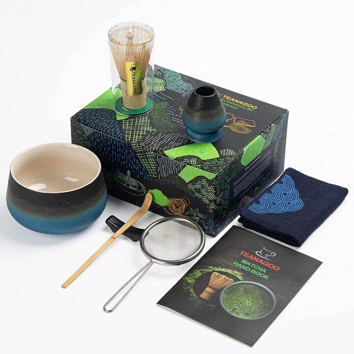 TEANAGOO Japanese Matcha Set (7pcs) Matcha Whisk Mtacha Kit Matcha Bowl with Pouring Spout