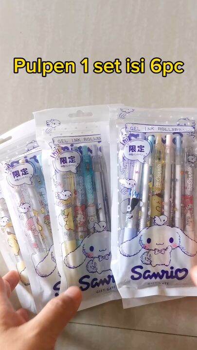 1 SET ISI 6BH PULPEN GEL MIKA MURAH TINTA HITAM KARAKTER SANRIO ...