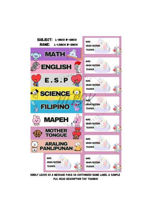 PERSONALIZED Subject & Name Sticker SET. Lazada PH
