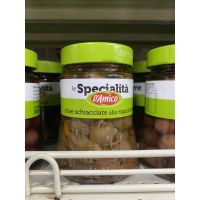 D’Amico Le Specialita Olive Schiacciate Alla Napoletana 270 G. มะกอกเขียวไร้เมล็ดดองผสมพริกในน้ำมันปรุงรส ตรา ดามิโก้