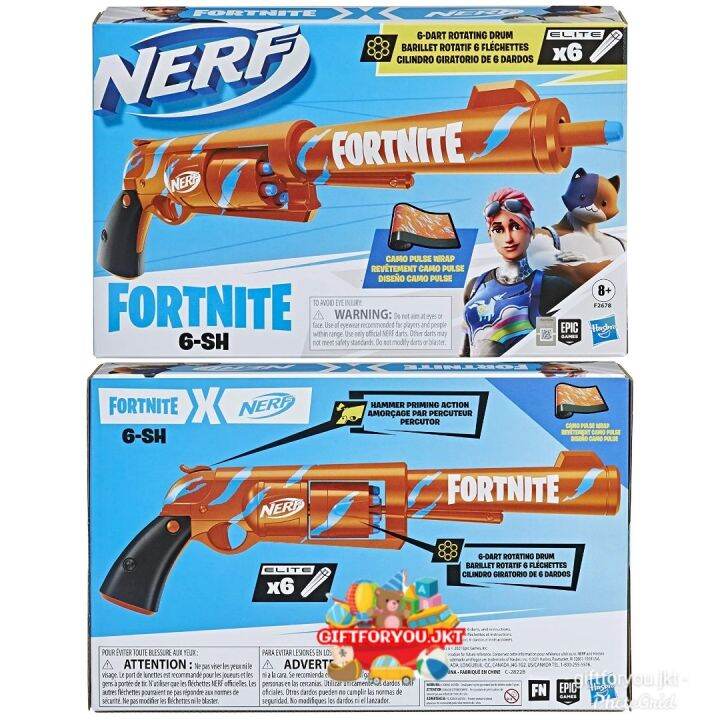 NERF Fortnite 6SH Dart Blaster Action Mainan Anak Toy Kid Aktivitas Indoor Outdoor Game