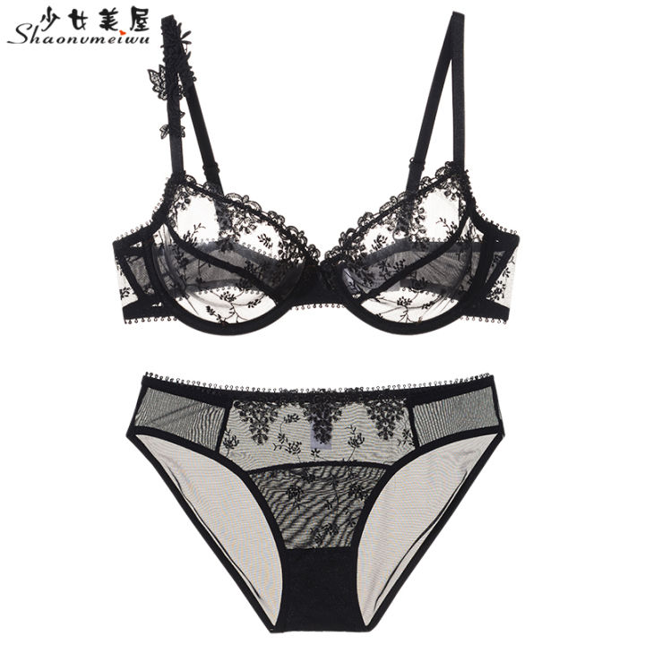 shaonvmeiwu-french-ultra-thin-sponge-free-shoulder-underwear-lace-embroidered-mesh-bra-top-support-transparent-bra-znt