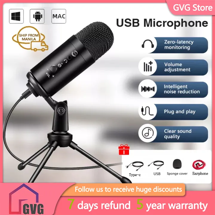 GVG USB Condenser Microphone for Recording Studio Singing Vlogging Videoke  Gaming Mic Condenser Complete Set Window or MAC or Android Microphone  Condenser Set with Tripod Stand | Lazada PH