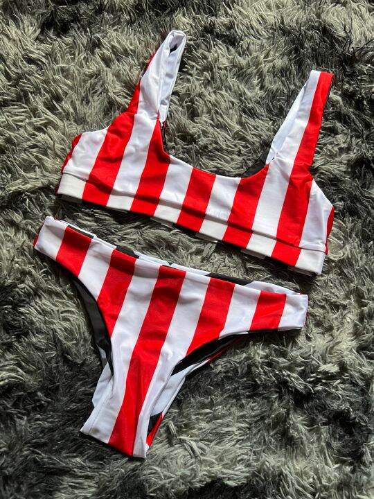 ชุดว่ายน้ำ Bikini ลายทาง ใส่ได้ทั้ง 2 ด้าน มือ 1 | Lazada.co.th