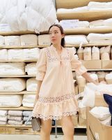 HOLIC041 /  Premium lace trim mini dress in Peach ?