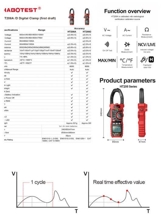 habotest-ht208d-digital-clamp-meter-ac-dc-true-rms-มัลติมิเตอร์ดิจิตอลแบบแคมป์มิเตอร์-แบบออโต้รุ่น-th208d