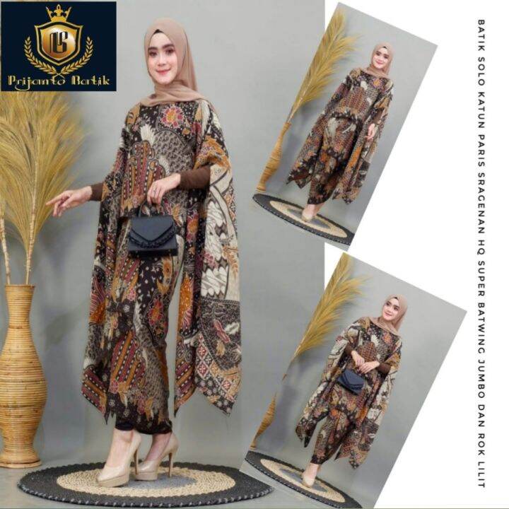 SETELAN WANITA DEWASA SET KAFTAN DAN ROK LILIT INSTAN BATIK ASLI SOLO ...