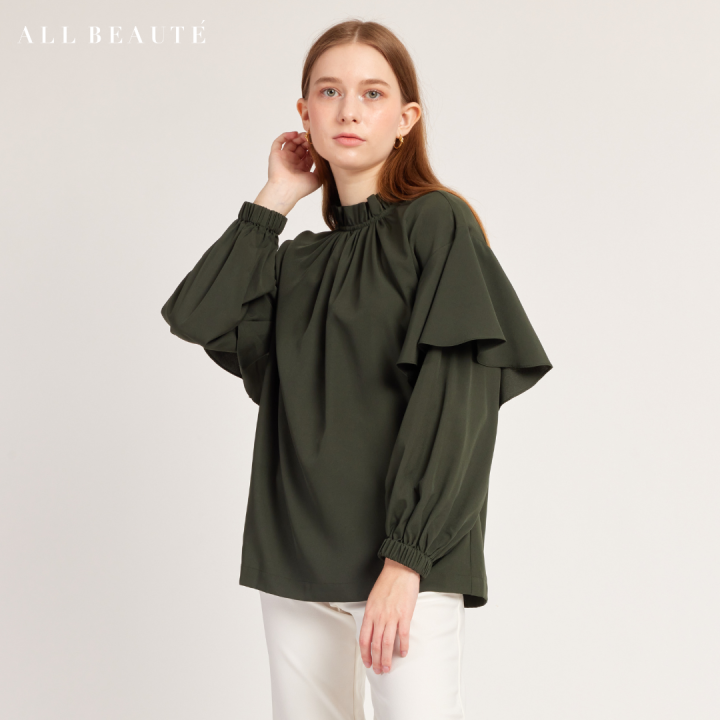 all-beaute-เสื้อแขนยาว-riley-blouse-สีเขียวขี้ม้า