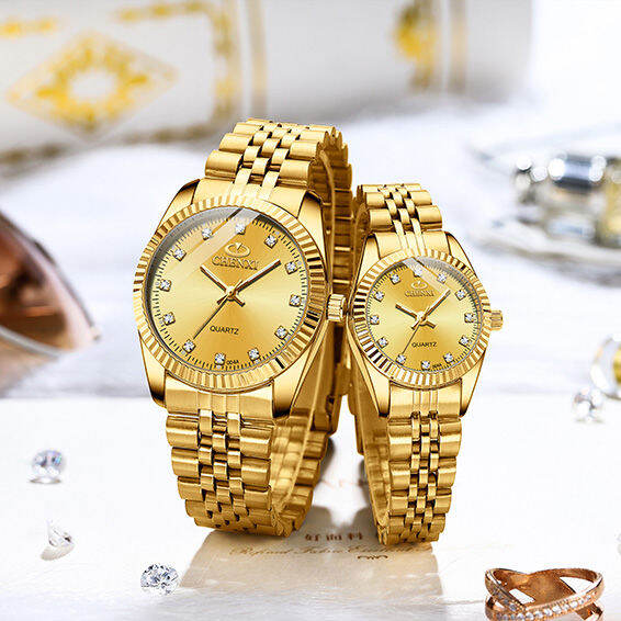 2PCS POEDAGAR gold couple watch sale water proof original luxury stainless steel multifunctional chronograph luminous watch Lazada