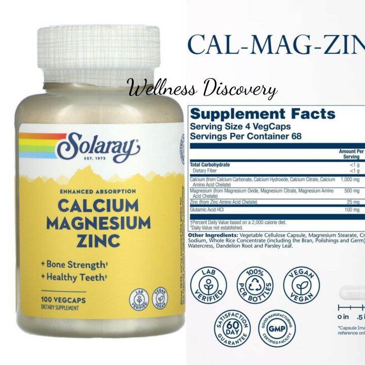 Solaray Calcium Magnesium Zinc, 100 VegCaps Lazada